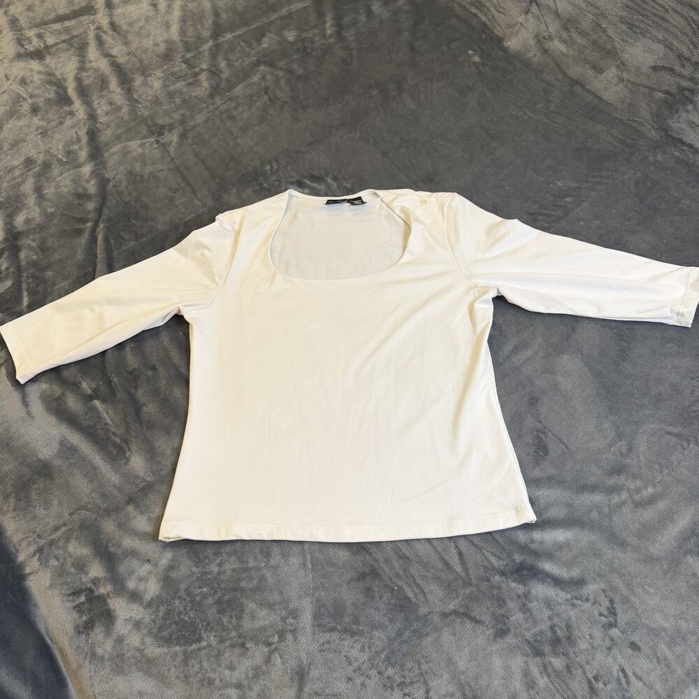 Xhilaration White Scoop Neck Top Womens Sz XL 3/4 Sleeve Stretch Minimalist